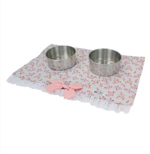 Porta Comedouro Flores Rosa